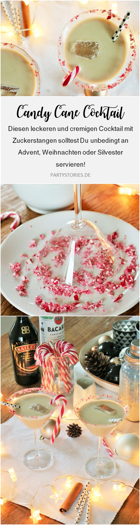 Bild: Dieses Rezept für einen leckeren und cremigen Candy Cane Cocktail mit Zuckerstangen solltest Du unbedingt im Advent und an Weihnachten mal probieren! gefunden auf www.partystories.de