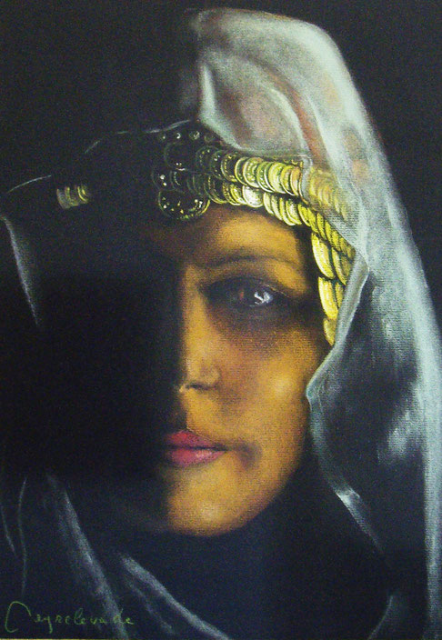 Egyptienne, pastel 40x28 sur papier Ingres noir, Ingres, Flaubert, voyage, lettres,