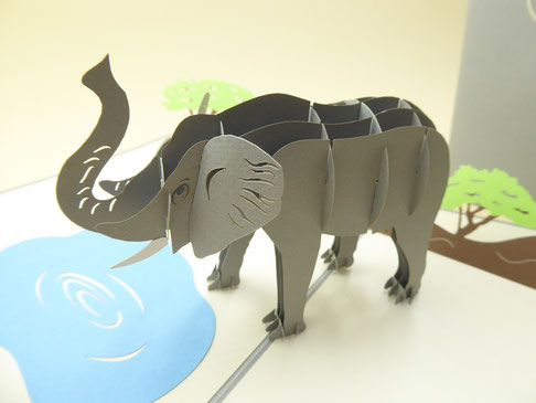 carte pop-up éléphant gris dans la savane carte d'anniversaire et voeux