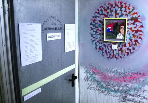heavy metal doors at the entrance of my part of the exhibition in the bunker