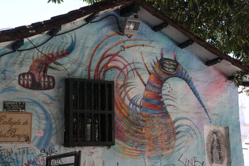 Graffiti decorates the old buildings in the quarter "La Candaleria".