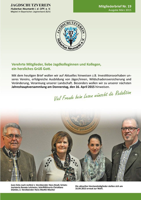 Jagdschutzverein Hubertus Neumarkt e. V. Mitgliederbrief Nr. 19