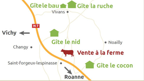 Plan d'accès gîtes la Ferme des Charolaises