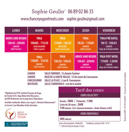 Cours de Yoga dans l'Aude Limoux Carcassonne