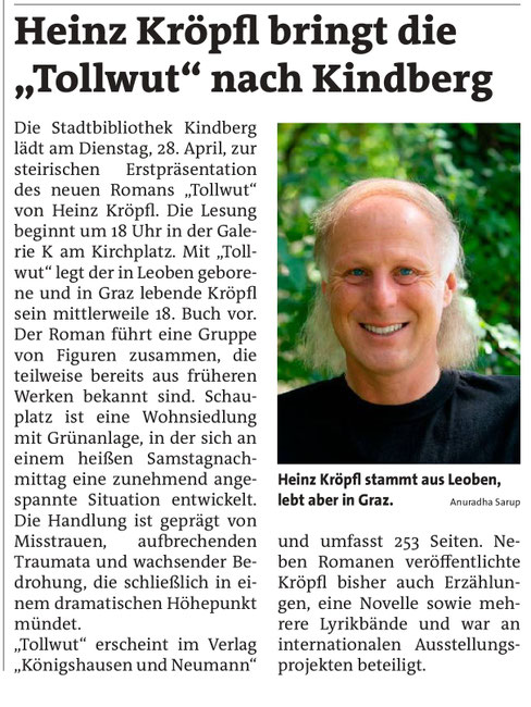 Heinz Kröpfl bringt die Tollwut nach Kindberg Wohnsiedlung Grünanlage an einem heißen Nachmittag eine zunehmend angespannte Situation Handlung ist geprägt von Misstrauen aufbrechenden Traumata wachsender Bedrohung mündet in einem dramatischen Höhepunkt
