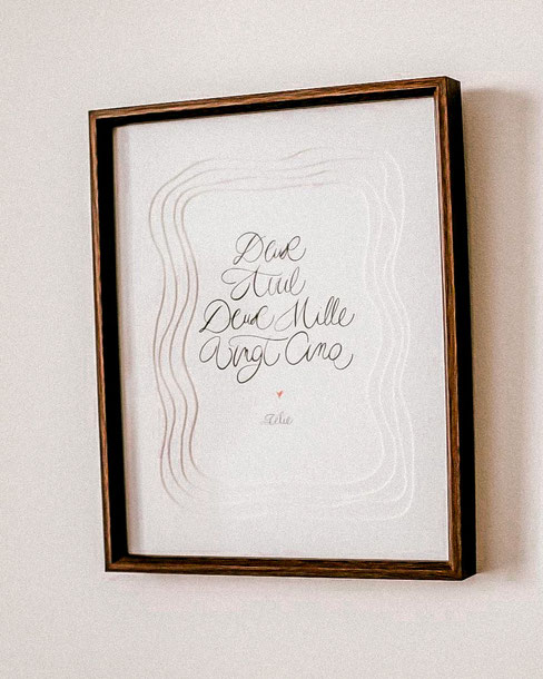 Date calligraphiée encadrée (jumelles - photo cliente)