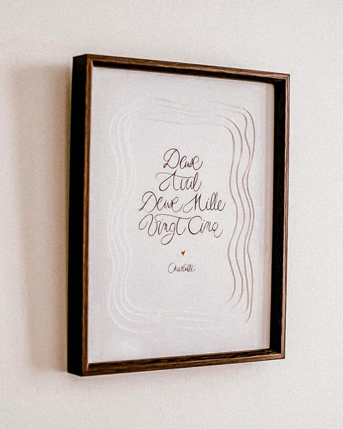 Date calligraphiée encadrée (jumelles - photo cliente)