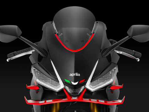 Aprilia RS 660 Factory - Frontansicht der Verkleidung mit LED Scheinwerfer und Winglets