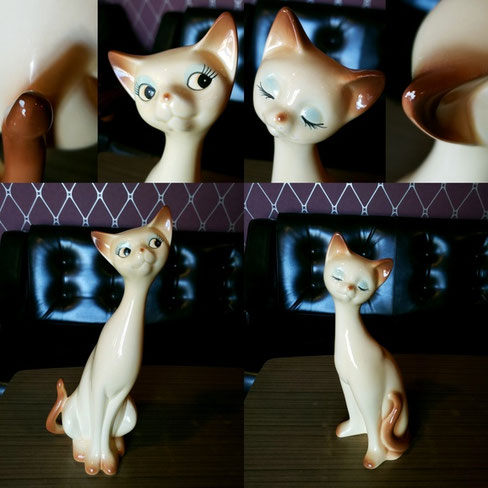 ペア猫さん(昭和レトロ オス白、メス黒) 希少 レア 黒猫 黒猫レトロ 置物 一輪挿し 花瓶 昭和 レトロ