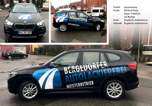 Referenzbilder Kfz Beschriftung für die Bergedorfer Autolackiererei. Layout, Produktion und Montage.