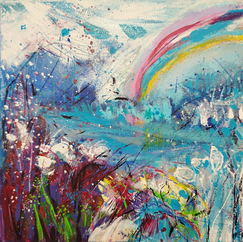 Elisabeth Augendre artiste peintre en Ariège acrylique impressionnisme promenade au bord de l'eau 15