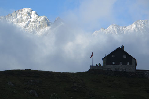 Verschneite Gipfel im Spätsommer (Pizzo Prevat, Pizzo Centrale)