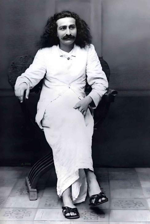 1932 : Meher Baba in Madras. Image enhanced by Anthony Zois.