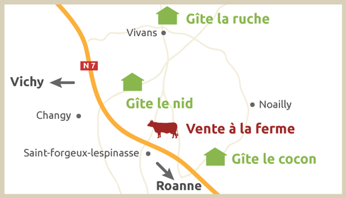 Plan d'accès gîtes la Ferme des Charolaises