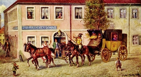 Sächsischer Postwagen 1846 kurz vor Ablösung durch die Eisenbahn