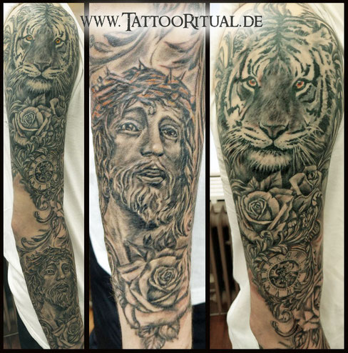 Tattoo Rostock, Tattoo Tiger und Jesus, TattooRitual, Tattoostudio Rostock, bestes Tattoostudio Rostock