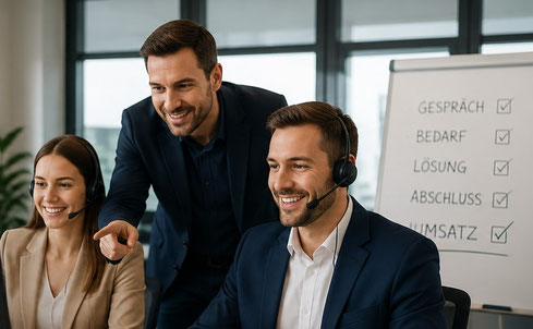 Vertriebsteam im Praxis-Training bei echten Kundengesprächen