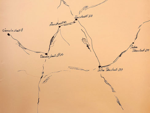 In my crunchy opinion by TinaZlatina/Map of foreign food shops in Eindhoven, 2022. Pen on paper