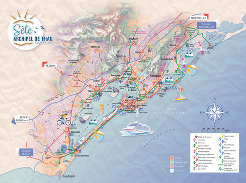 Carte touristique archipel de Thau © Christophe Houlès, cartographe