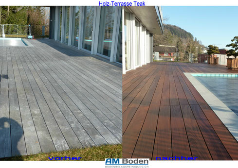 HolzTerrasse, Holzterrasse, Terrasse, Terasse, Parkett, Nassreinigung, AM Boden GmbH, geöltes Parkett, Bürstreinigung, Reinigung, Holzterrassenreinigung, Bodenreinigung, Bodenbelagsreinigung, Bodenreinigung, Bodenreiniger, Naturoptik, Naturholzoptik, 