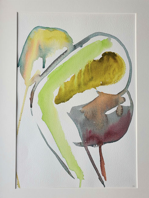 Poema 1   Aquarell von Maya Franzen      Vollholzrahmen weiß  40 x 50 cm     Nr. 5 der Ausstellung   "Befreiungsakt"