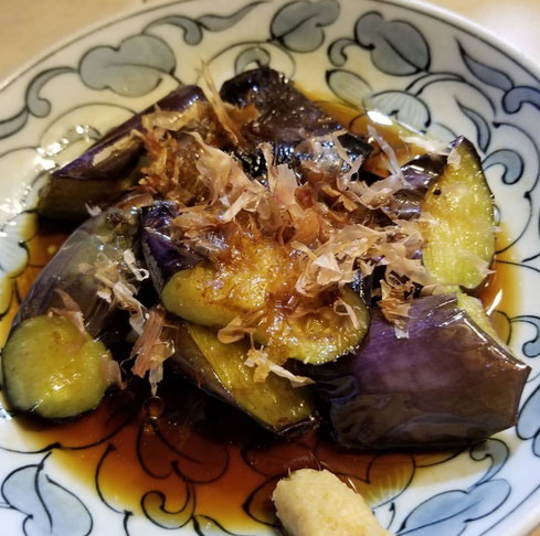 屋台：天一、料理：茄子の揚げ浸し
