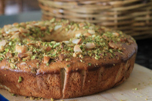 Gluten free baking - apple and pistachio tea cake.