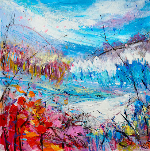 Elisabeth Augendre artiste peintre en Ariège acrylique impressionnisme promenade au bord de l'eau 13