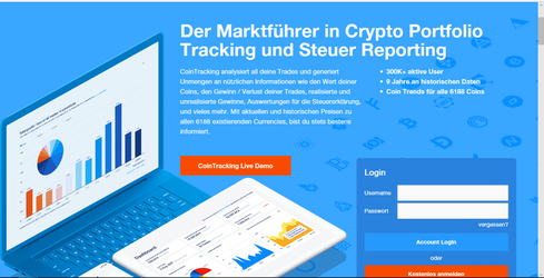 Cointracking Anmeldebildschirm