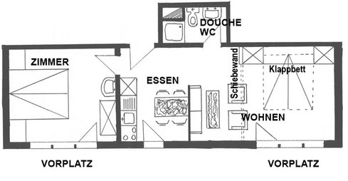 Ferienwohnung mit 2 Zimmern / Grundriss