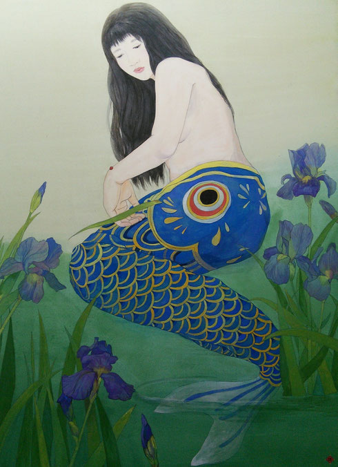初出品初入選の『五月の人魚』。斎藤理絵さんの描く人魚は何かを語りかけてくるような情感を持っている。