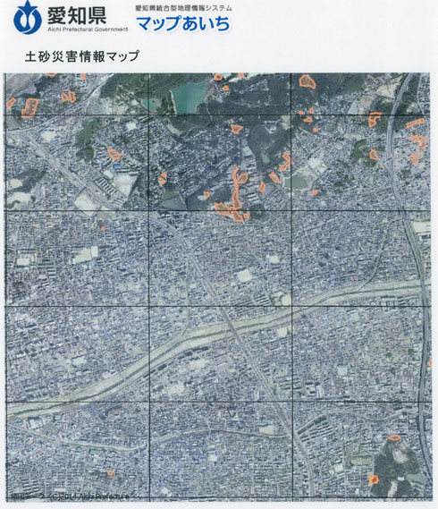 マップあいちの航空写真による土砂災害情報マップ　感覚的に一番分かりやすいマップかも