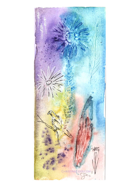 Blatt, leaf, Taube, pigeon, naturkunst, Pflanzendruck, Blütendruck, naturverbunden, Naturkunst, natureart, botanicalart, botanische Kunst, Malerei, intuitive Malerei, Original, Kunstwerk, artwork, forest art, Lesezeichen, Buchzeichen, bookmark, dreamful