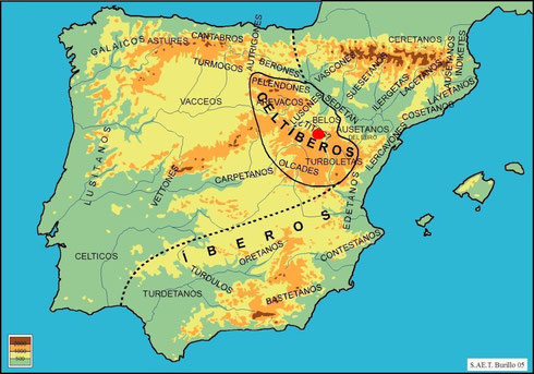 Localización de Los Rodiles dentro de La Celtiberia / Location of the archaeological site of Los Rodiles inside of the Celtiberia.