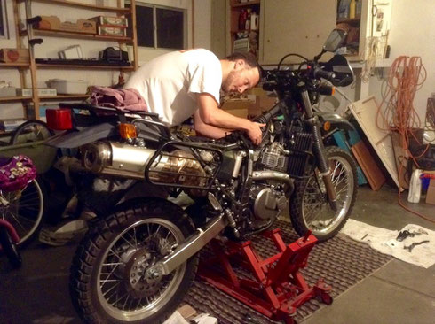Jay getting the bikes ready to go
