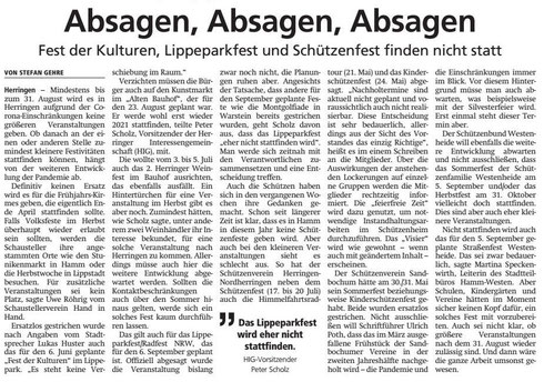 Wa 2020.05.08 - Absagen, Absagen, Absagen - FdK, Lippeparkfest und Schützenfest finden nicht statt