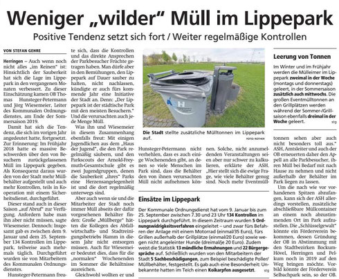 WA 22.10.19 - Weniger "wilder" Müll im Lippepark