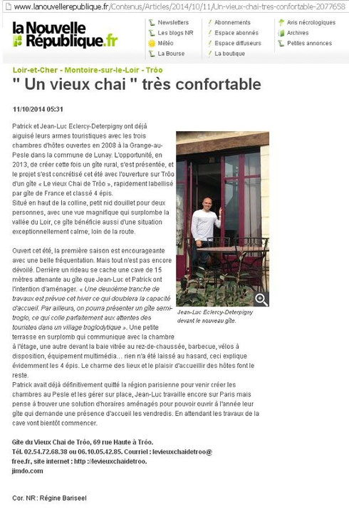 Article Nouvelle République Oct 2014