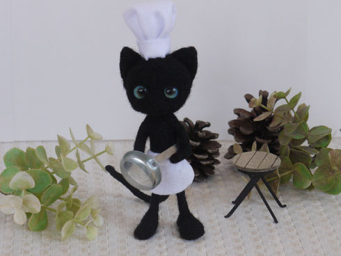 黒猫のシェフ 羊毛フェルト