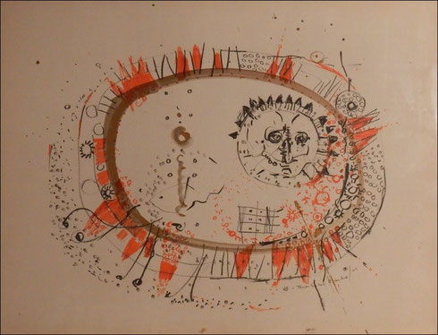 Sonne, 1966, signiert - Original (60 x 40 cm) verschmutzt