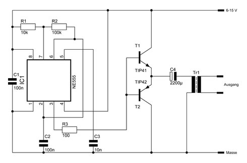 Schaltbild des Spannungswandlers mit dem NE555