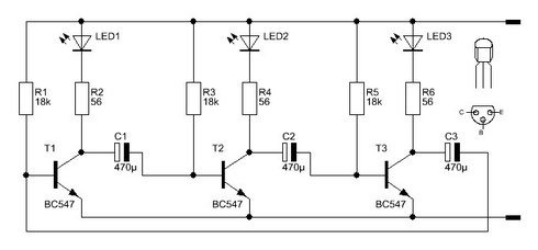 Schaltbild Lauflicht mit drei LEDs