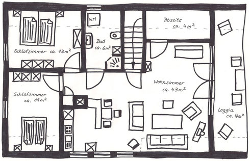 Wohnungsgrundriss mit Möbelausrichtung