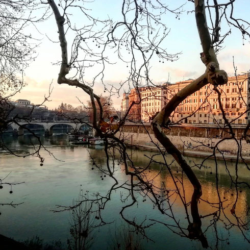 Nelle fredde mattine d'inverno il Tevere dà il meglio di sé 