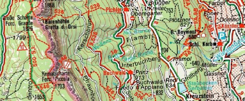 Ein Ausschnitt aus der digitalen Südtirol-Karte von Kompass