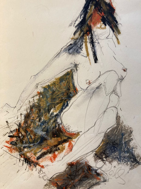 Akt Expressiv , im Paspartout und Rahmen 