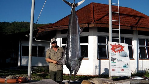 Seychelles fishing Marlin at gantry