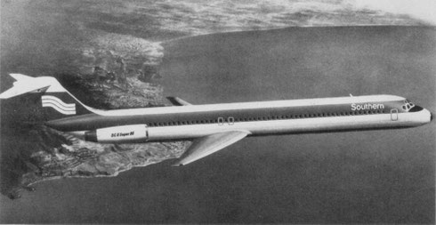 Modellzeichnung mit einer DC-9 Super 80 der Southern Airways/Courtesy: McDonnell Douglas