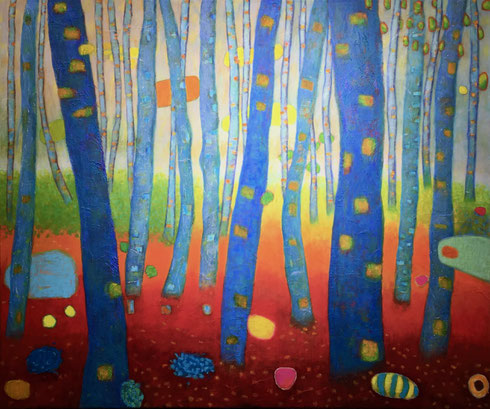 Spring VII, 2024, Acryl / Ölpastelle auf Papier auf Leinwand, 120 x 100 cm 