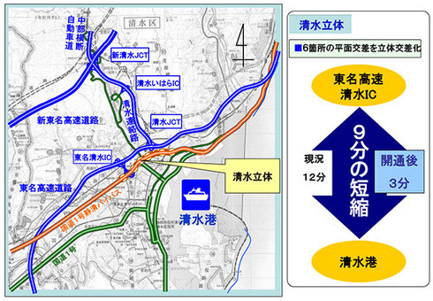 清水ＩＣから新興津埠頭まで３分